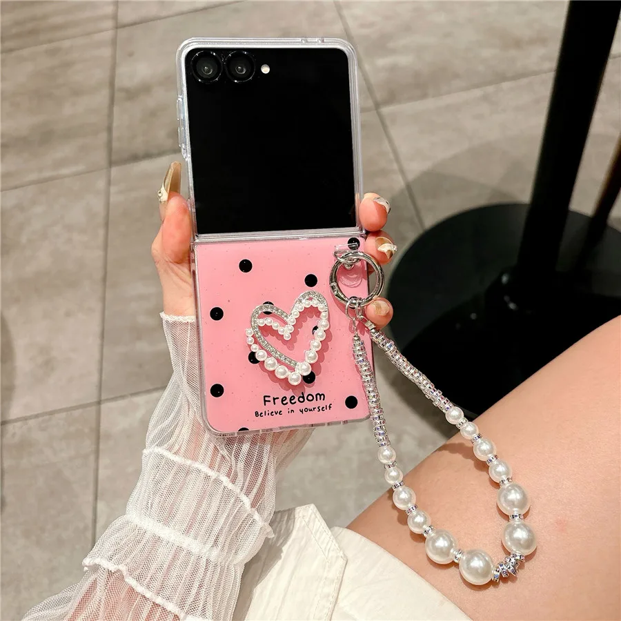 Mode Polka Dot Perle Armband Telefon Fall für Samsung Galaxy Z Flip7 Fall Z Flip7FE Z Flip6 Abdeckung Z Flip5 Z Flip4 Flip3 Capa