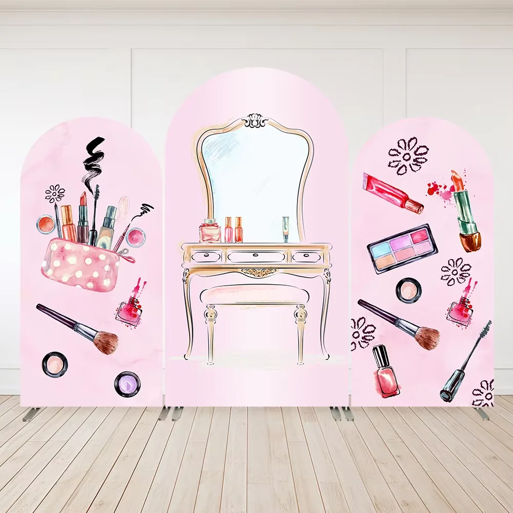 

Mehofond Custom 2-Sided Pink Beauty Makeup Spa Party Sweet Girls Birthday Baby Shower Covers Chiara Arch Decor Backdrop Photo