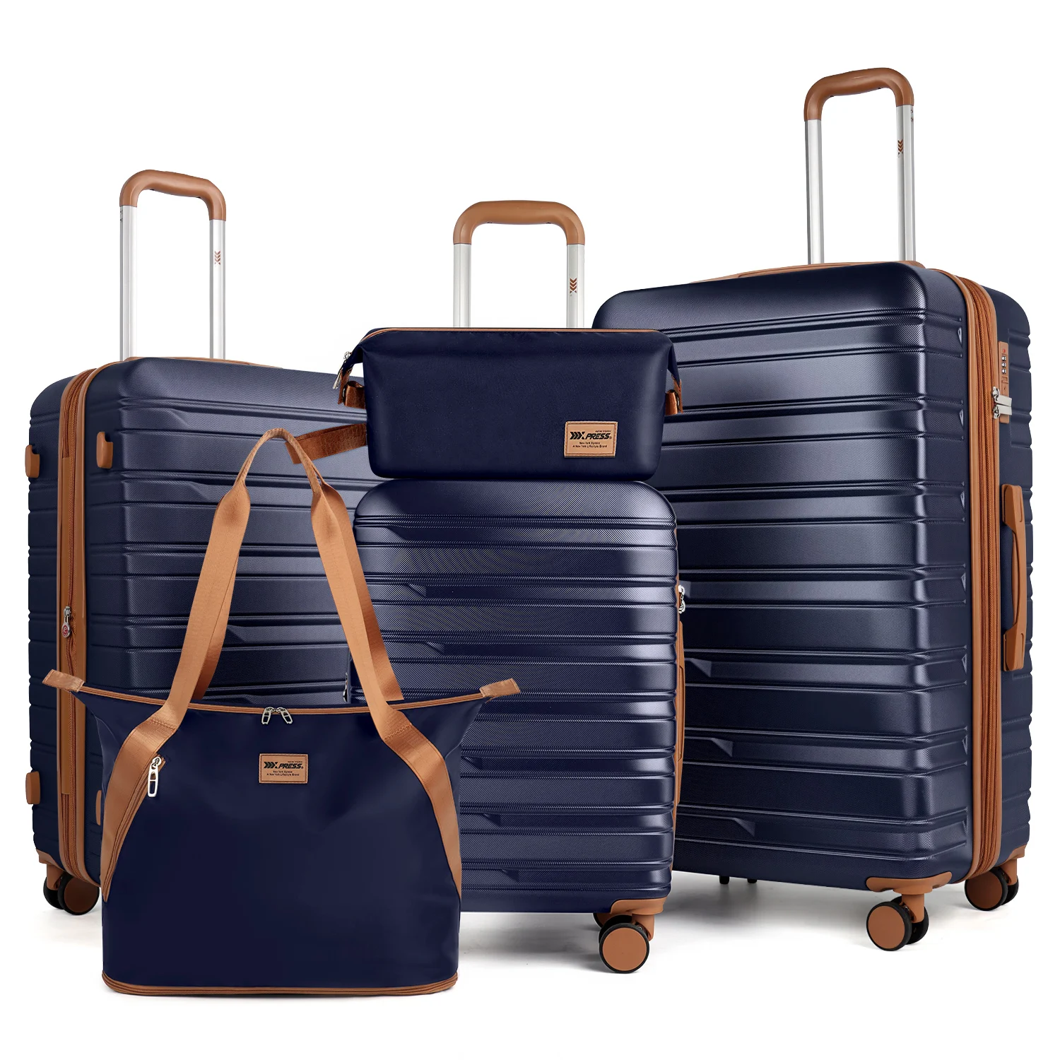 

5-Piece Hardside Luggage Set Include Toiletry Bag & Handbag Lightweight Durble Expandable Suitcase for Traveling Men Women