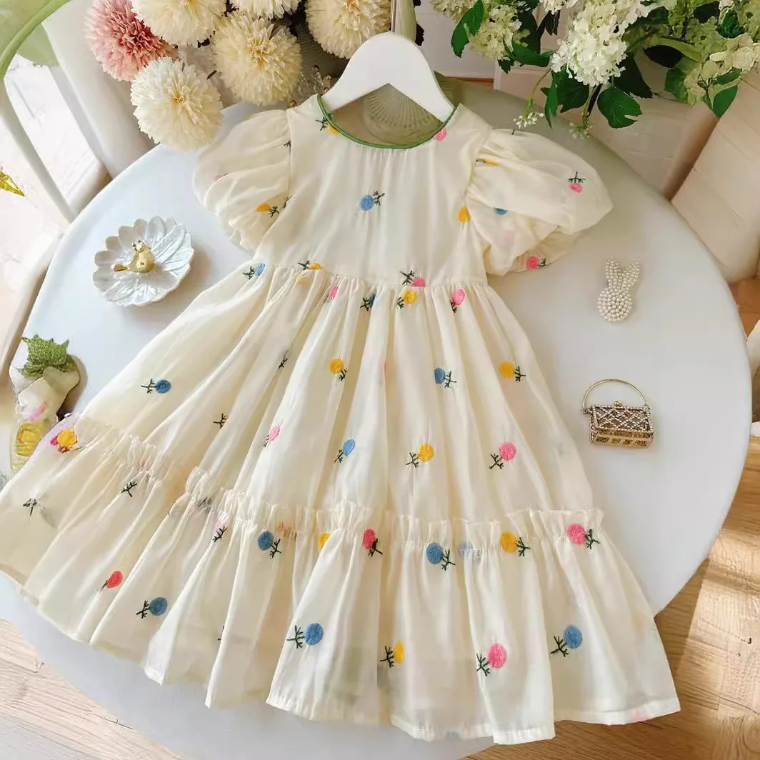 Girls Dress Summer 2024 New Girl Princess Dress Bow Childrens Dress Baby Flower Clothes Princess Skirt for Girls