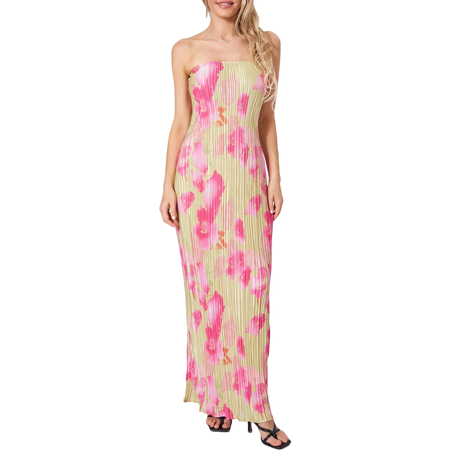 FibrOff-Robe de soirée florale sans bretelles pour femmes, dos ouvert, longue couvertes, initiée