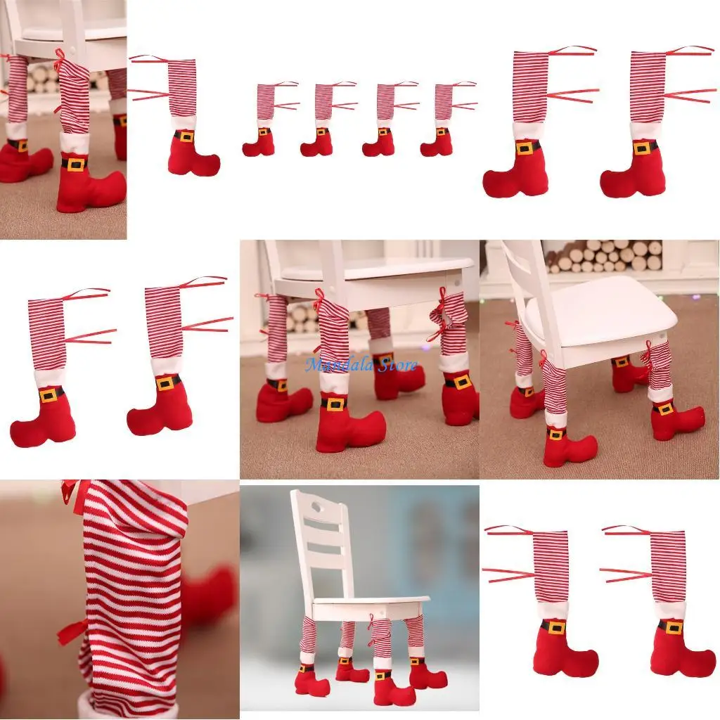 U2JC Furniture Leg Protectors Christmas Elves Chair Feet Covers Scratch Prevention Washable Fabric Design Party Decors