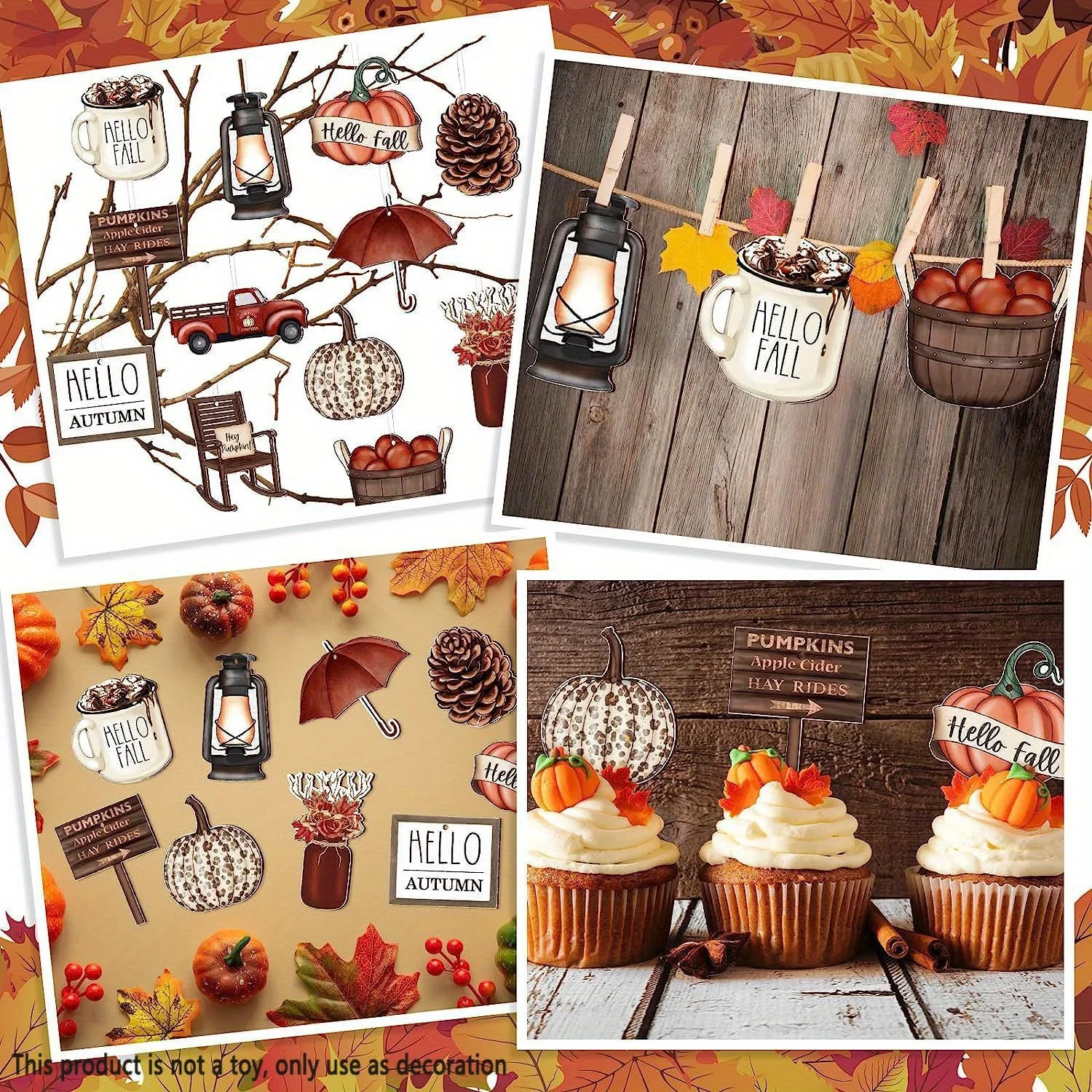 24pcs,Thanksgiving Vintage Style Wooden Hanging Ornaments, Tree Decorations, Garden Yard Decoration,Party Decor, Holiday Supply