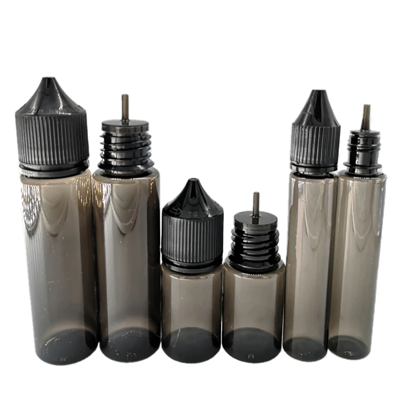 Gotero vacío de plástico PET, botellas de 10 piezas, 10ml-20ml, para aceites de agua, líquido, transparente, negro, tapa de Punta larga con embudo