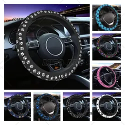 Dog Cat Paw Print Steering Wheel Cover 15 inch Universal Cute Car Steering Wheel Accessories Paw Print Steering Wheel Protector