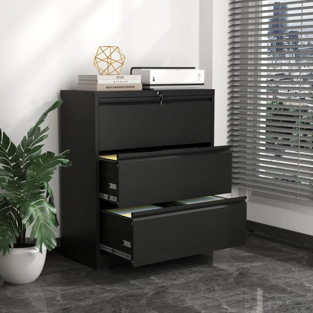 Secure 3-Drawer Metal File Cabinet for Home Office, Letter/Legal Size Hanging Files Storage Solutions