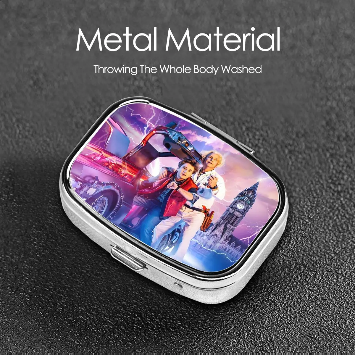 العودة إلى المستقبل صندوق حبوب مربع 2-مقصورة حبوب موزع الخيال العلمي فيلم كوميدي المحمولة الطب حاوية علب التخزين