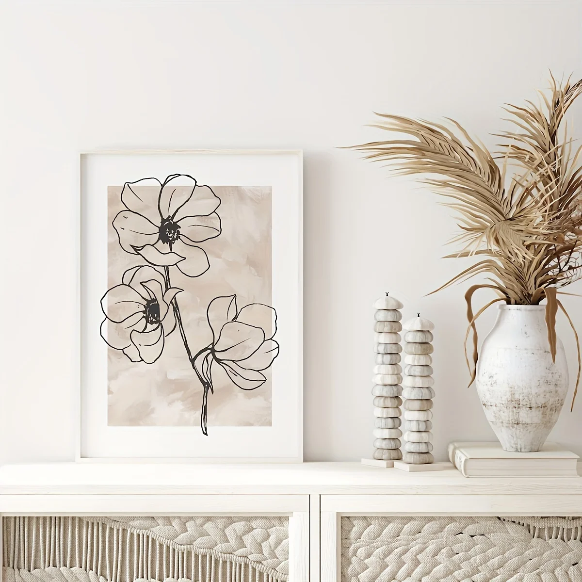 

Набор из 3 современных минималистичных холщовых принтов с ботаническим и цветочным мотивом, нейтральный декор для стен гостиной, спальни, прихожей - без рамы C