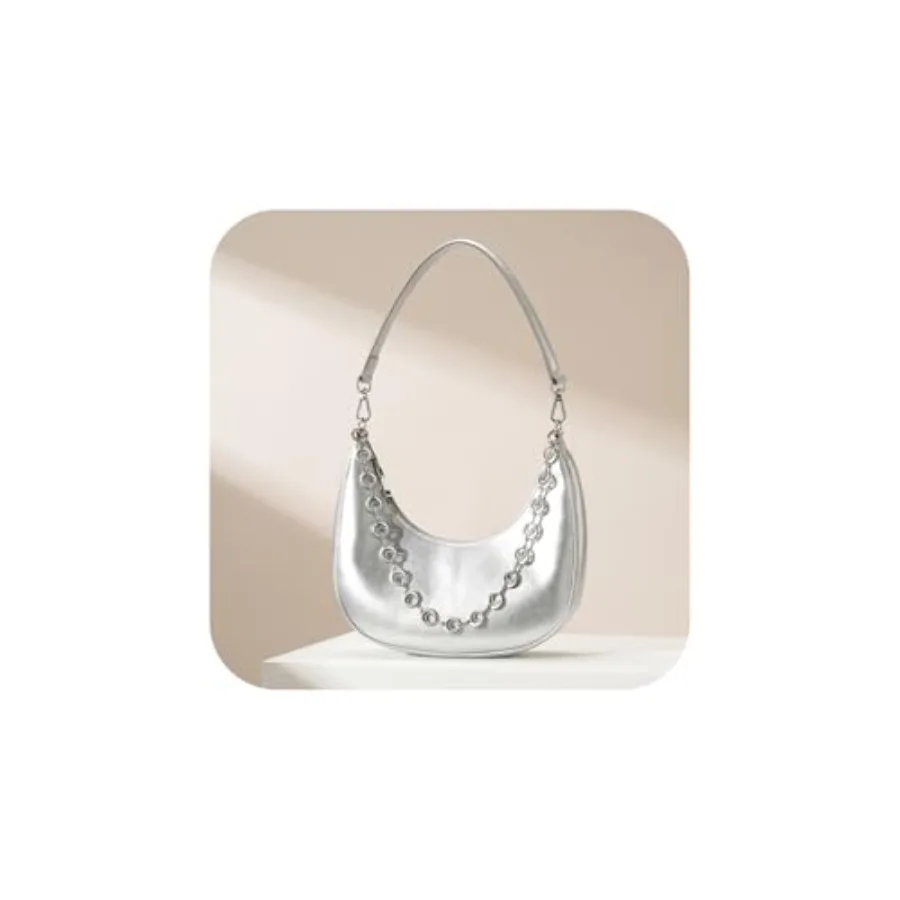 CHUNLI Small Shoulder Bag for Women PU Leather Crescent Hobo Purses with Chain Women's Work Casual Evening Handbag
