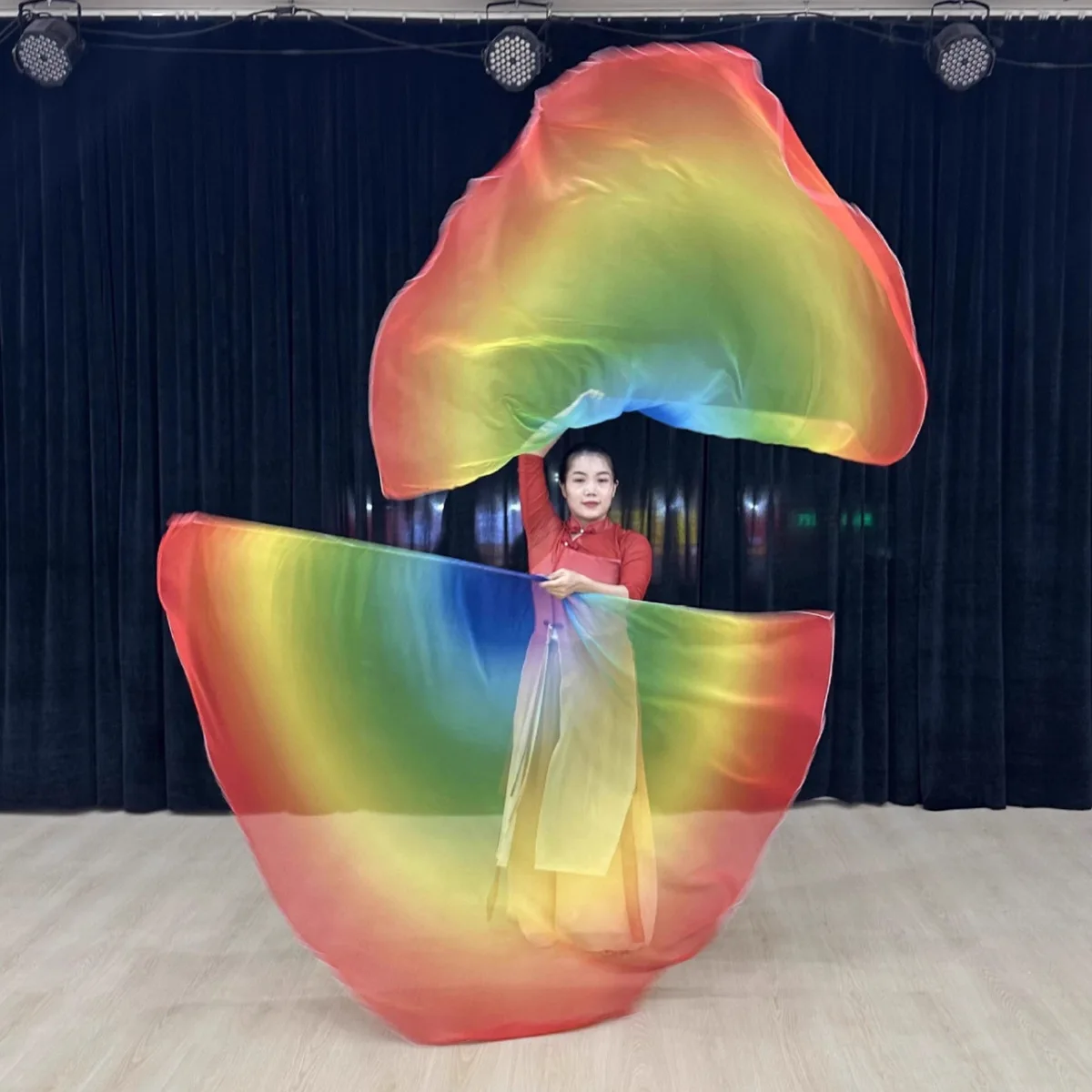 New national flag dance props praise flag chiffon gradual change colorful gauze wings back decoration props