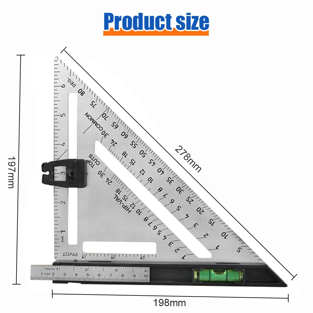 7 INCH Triangle Ruler Aluminum Alloy Angle Protractor Speed Metric Square Measuring Tool Metric Angle Protractor Woodworking