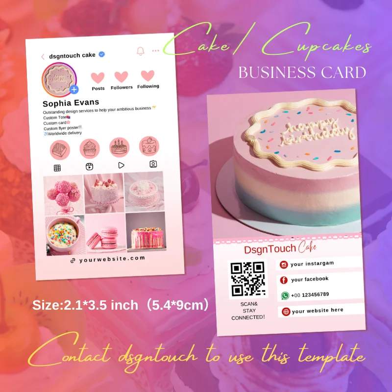 DsgnTouch Cake Bakery Instagram Business Card for Small Business Professional Social Media QR Code Card Maker Baker Chocolate