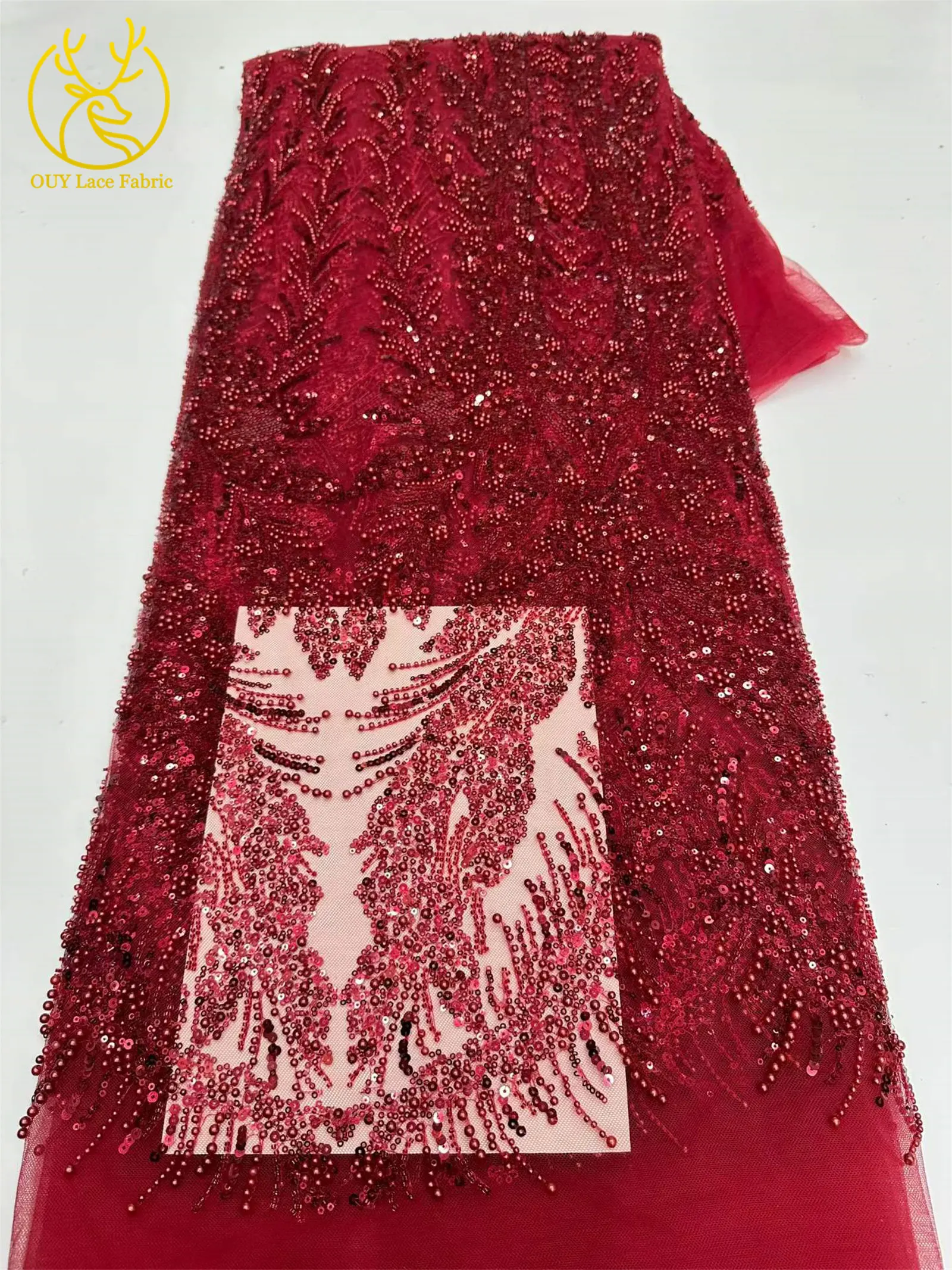 Modischer französischer Mesh-Spitzenstoff mit Perlen, 2026 Neues Design, afrikanischer Pailletten-Spitzenstoff, nigerianischer Tüll-Spitzenstoff für Hochzeitskleider – Detail 20