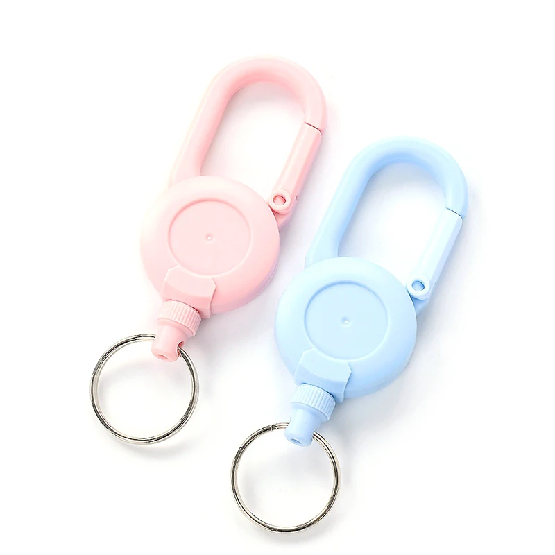 Macaron Color Retractable Keychain Outdoor Anti-theft Easy-to-pull Buckle Wire Rope Reel Elastic Key Ring Retractable Tool