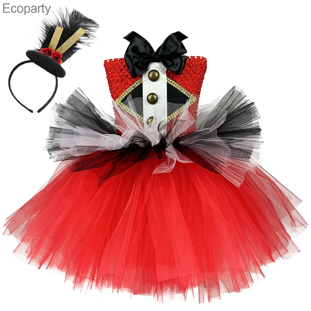 Anime circo ringmaster meninas tutu vestido vermelho e preto meninas vestido de festa de aniversário crianças natal dia das bruxas fantasia vestido trajes