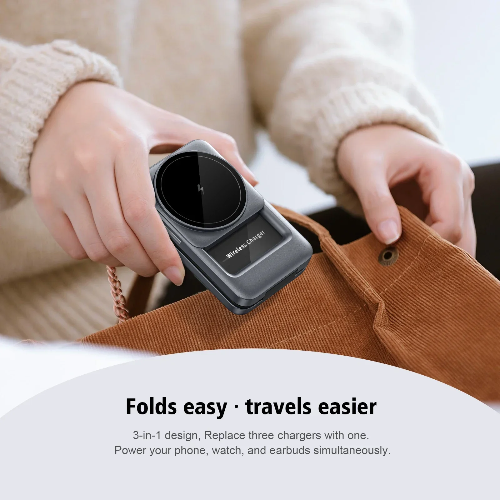 Foldable 3 in 1 Magnetic Wireless Charging Desktop Stand for iPhone 17~12 Apple Watch 11~2 SE AirPods Pro Fast Charging Station