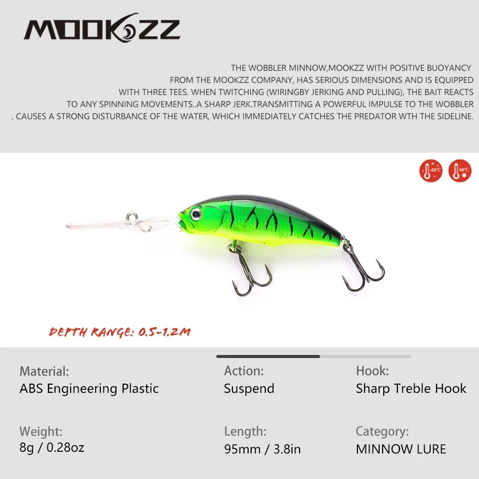 MOOKZZ Floating Minnow ML-027F 95MM 8G Fishing Lures  Fishing Bait  Ascesorios pesca