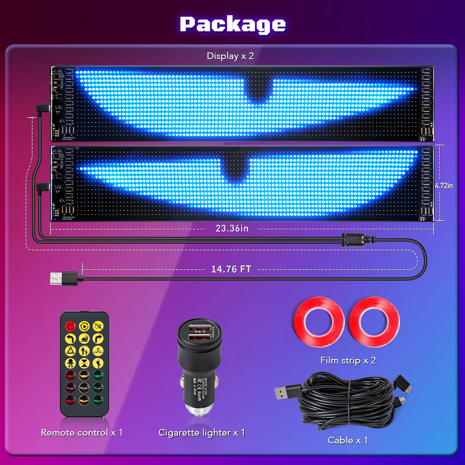 Car Sign Flexible Matrix Panel 2-in-1 DIY LED Display Bluetooth App Control Programmable Flexible Screen Windshield Devil Eyes