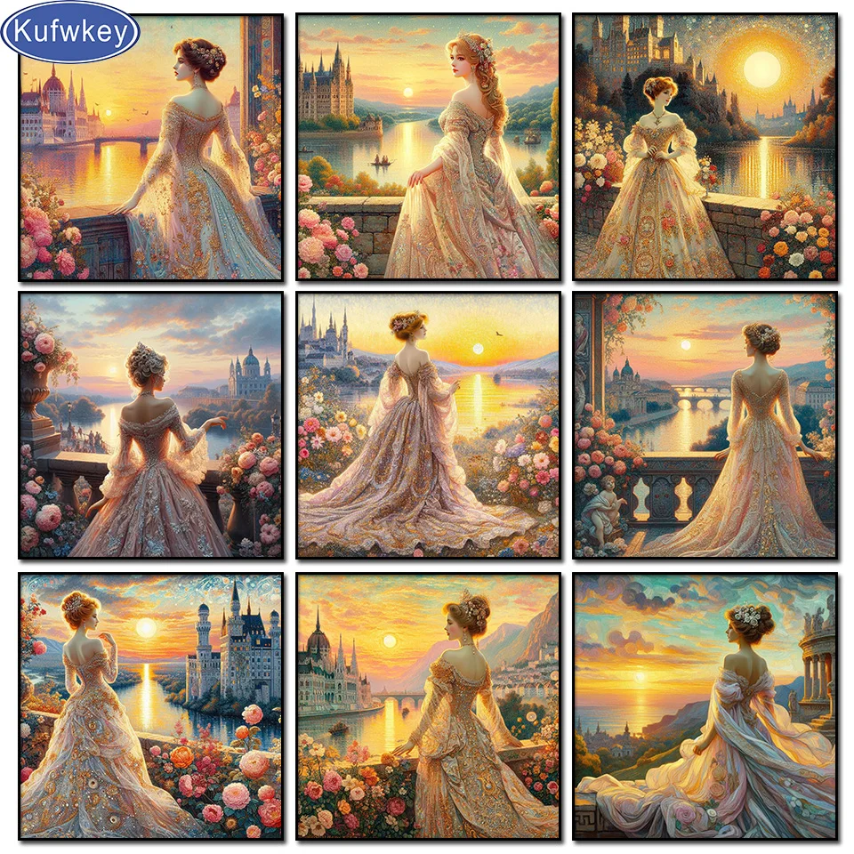 Jewelry Cross Stitch Embroidery Mosaic Home Decor, Beautiful Woman, DIY Diamond Painting, Amazing Landscape, Sunrise, Elegant