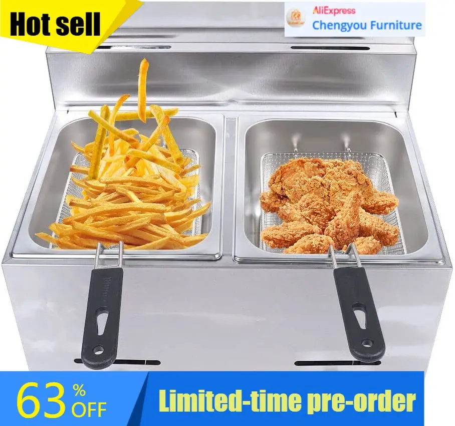 

Commercial Propane Deep Fryer Countertop Dual Basket Stainless Steel Restaurant Use