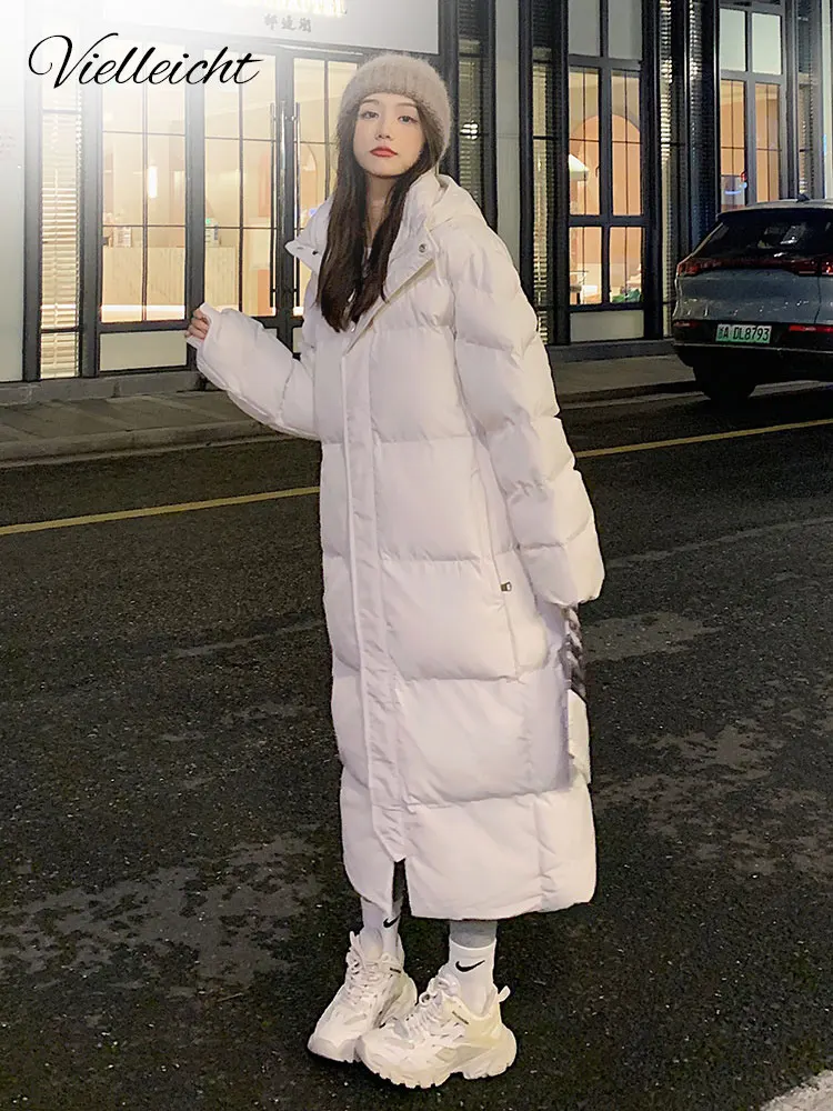 Vielleicht New Solid Color Long Straight Winter Coat Casual Women Parkas Clothes Hooded Stylish Winter Jacket Female Outerwear