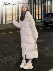 Vielleicht New Solid Color Long Straight Winter Coat Casual Women Parkas Clothes Hooded Stylish Winter Jacket Female Outerwear