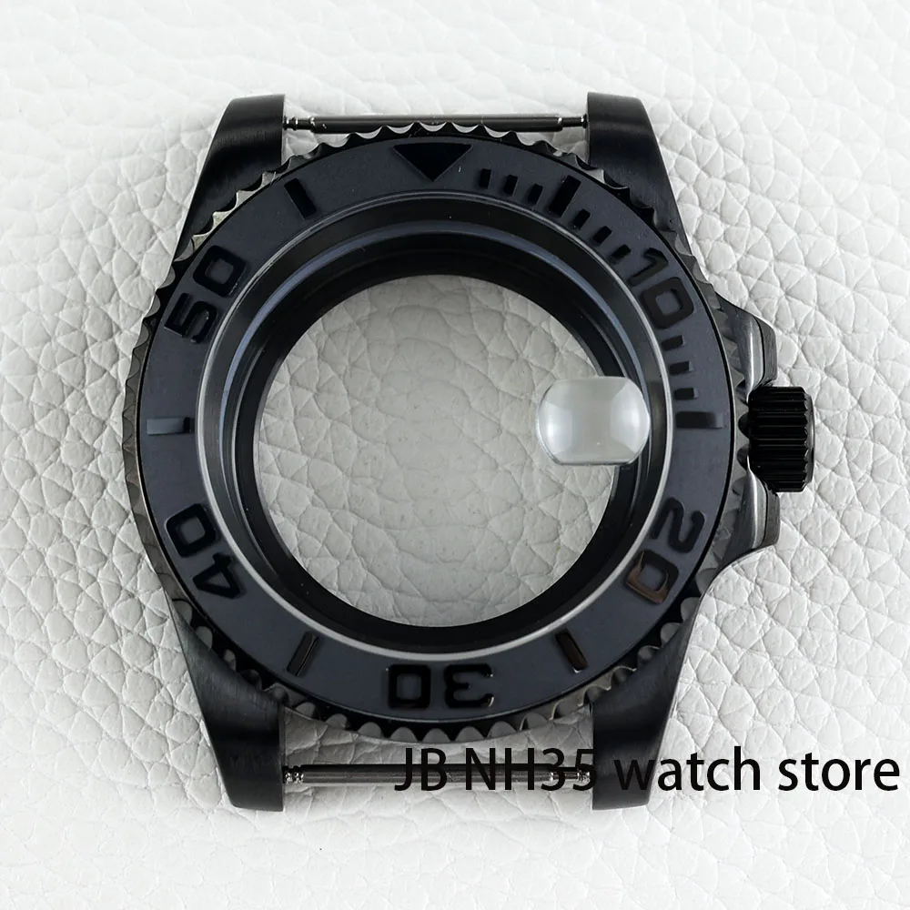 40mm Black Yacht Design Style Case with Sapphire Crystal Waterproof for NH35 Nh36 Nh34 Automatic Movement 28.5mm Dial Watch Case