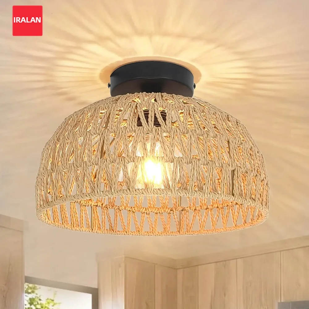 Retro Hemp Rope ceiling light Tea Room Bar Bedroom Creative Handmade Ceiling Lampshade Home Decoration LED Light Fixture