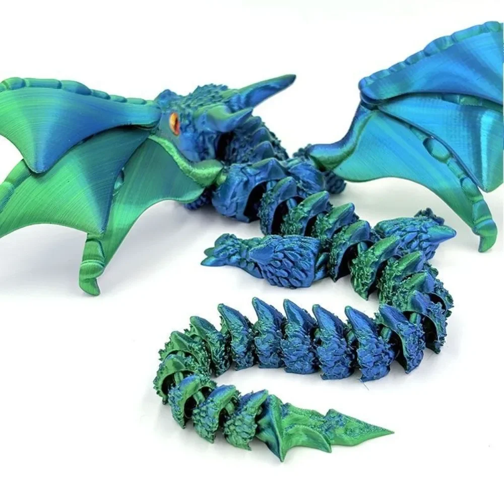 3D Printed 3D Printed Dragon Figurine Winged Design Multi-Jointed Movable Dragon Toy Tabletop Animal Decors Home Decoration