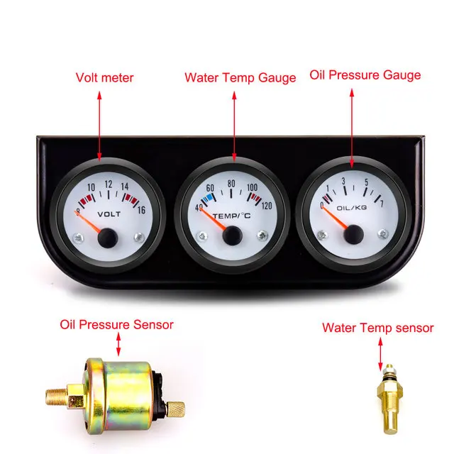 52 MM 3 In 1 Oliedrukmeter + Voltmeter + watertemperatuurmeter Kit Voltmeter met sensor Olietemperatuurmeter Triple Meter - afbeelding 1