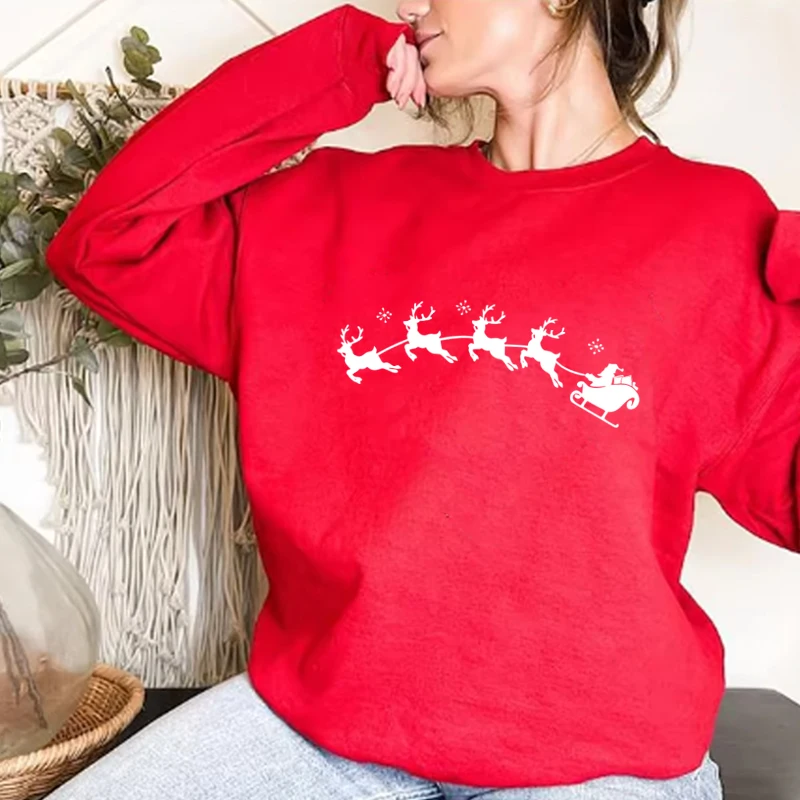 Merry Christmas Deer Hoodies Sweater For Women Hatless Winter Funny Clothes Santa Claus Oversized Men's Oversize Sisters's Top