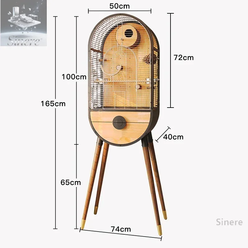 

Time Capsule Parrot Bird Cage Villa Stainless Steel Metal Solid Wood High-end Monk Keck Xuanfeng House