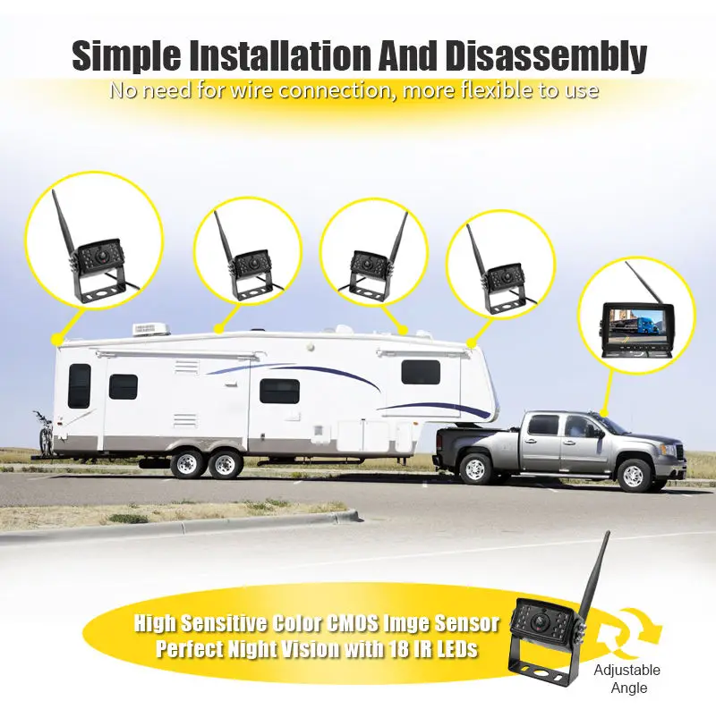 Monitor quad-view AHD IPS da 7 pollici Sistema di telecamere wireless con vista a 360 gradi a 4 canali Telecamera inversa DVR per schermo diviso per autobus camion