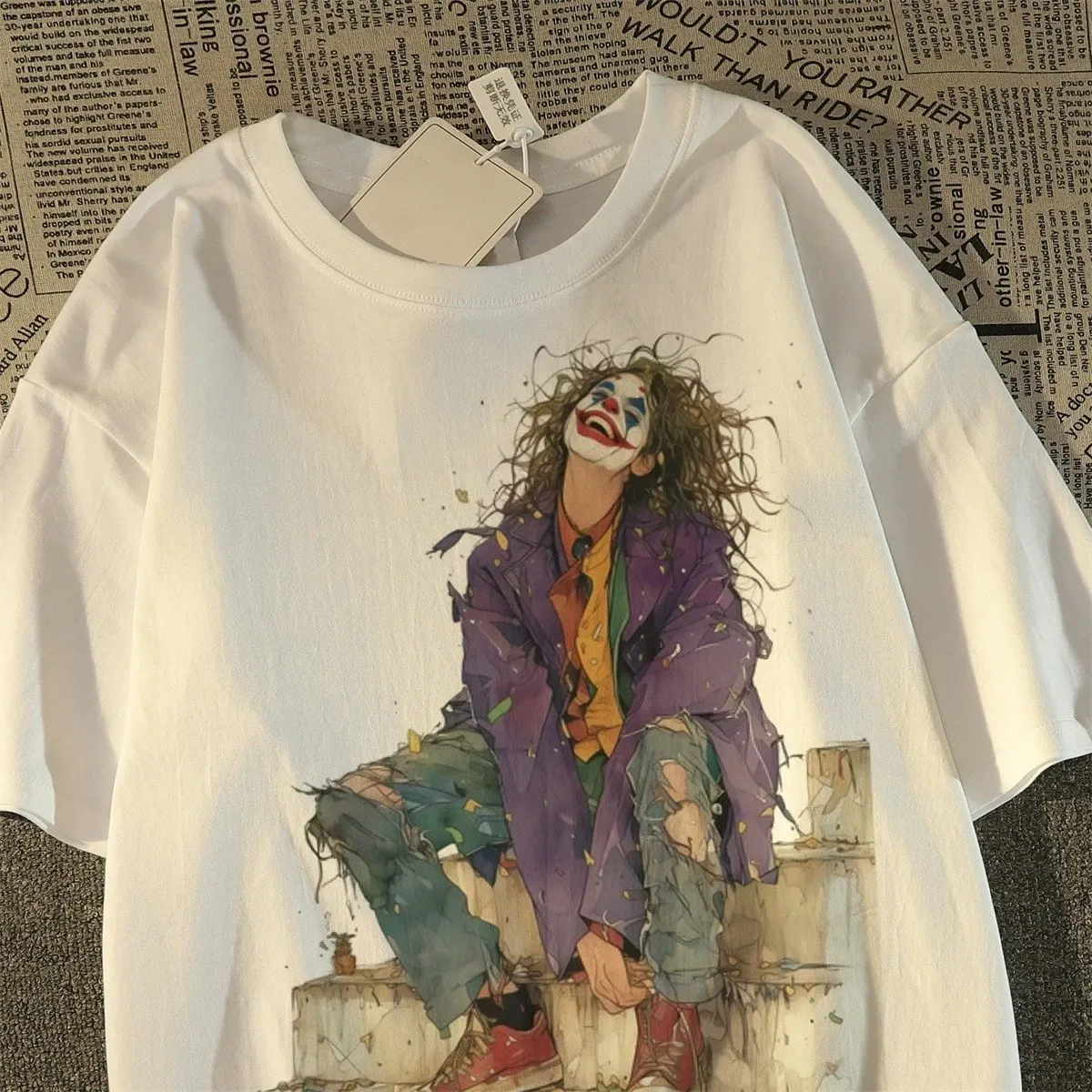 Happy Smiley Face Joker print T-shirt Women Men Comfort Casual Loose Size Short Sleeve Harajuku Pure Cotton T-shirt Summer Tops