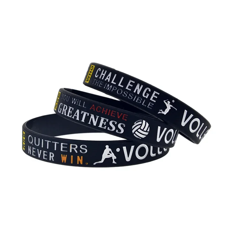 50 Pcs Volleyball Silicone Bracelet Sport Inspirational Bangle Adult Size Black
