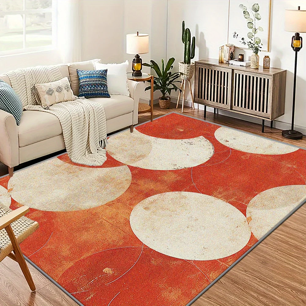 Contemporary Art Style Round Block Washable Rug Durable Stain Resistant Mat For High Traffic Entryway Hallway