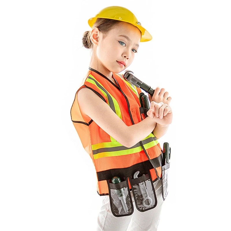 

Construction Worker Costume for Kids Construction Hat and Costume Vest Tool Set Kids Builder Career Outfit for Children