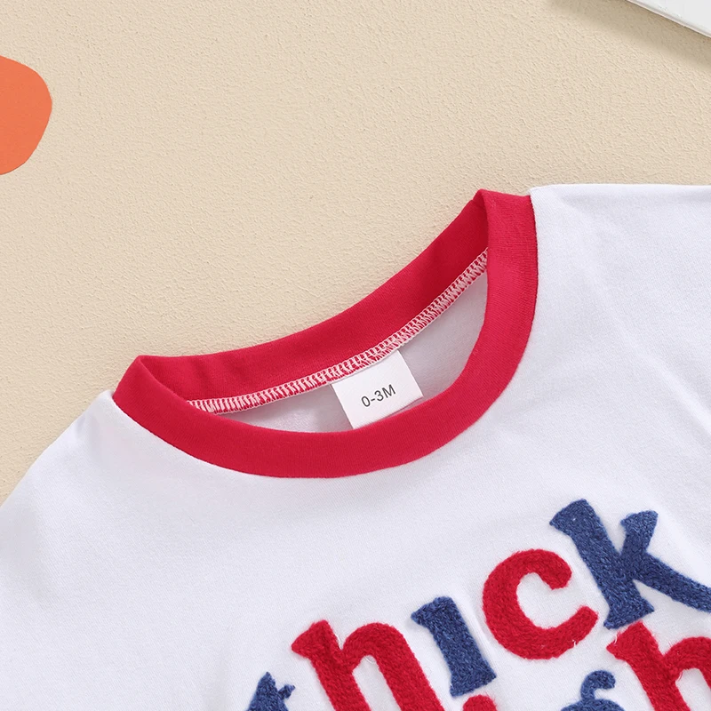 2024-03-18 Lioraitiin Baby Girls Boys Independence Day Romper Short Sleeve Crewneck Letter Embroidery Contrast Color Romper image 5