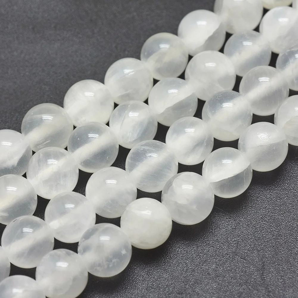 1 Strands 8mm Natural Round Selenite Beads Strands