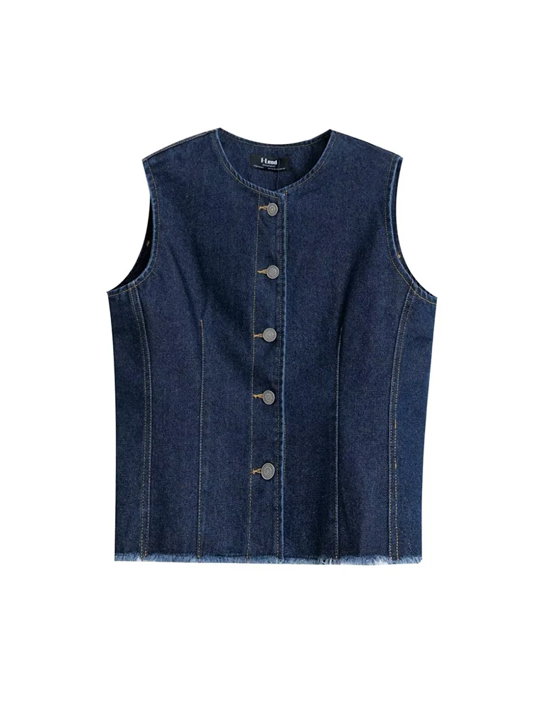 

Willshela Women Fashion Denim Blue Single Breasted Waistcoats Vest Vintage O-Neck Sleeveless Jackets Female Chic Lady Tank Tops