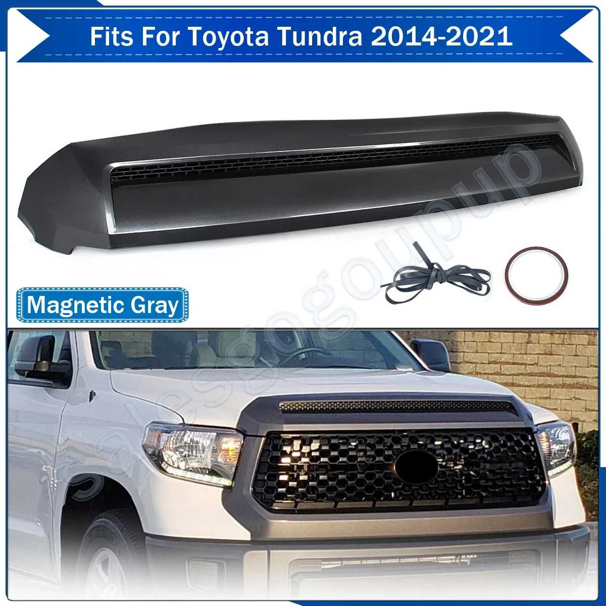 Front Hood Bulge Molding Grille Trim For Toyota Tundra 2014-21 1G3 Magnetic Gray