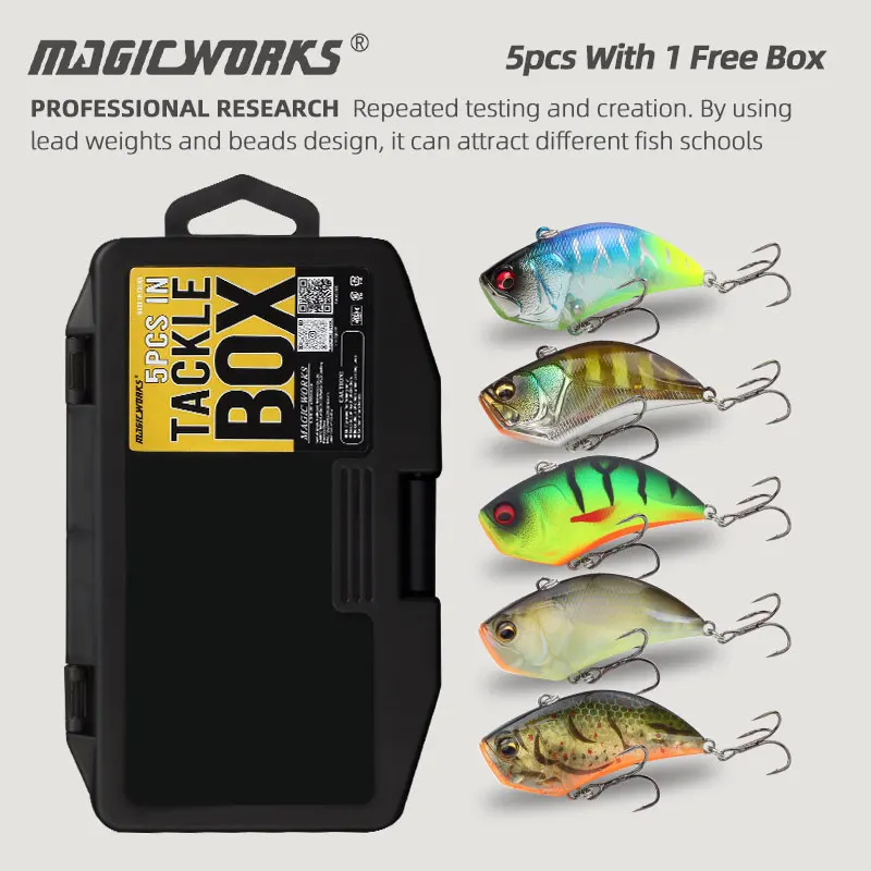 Works mágicos 5 peças por conjunto isca de pesca vibração 60mm 14.6g wobblers iscas artificiais lâmina vibratória poleiro iscas duras enfrentar