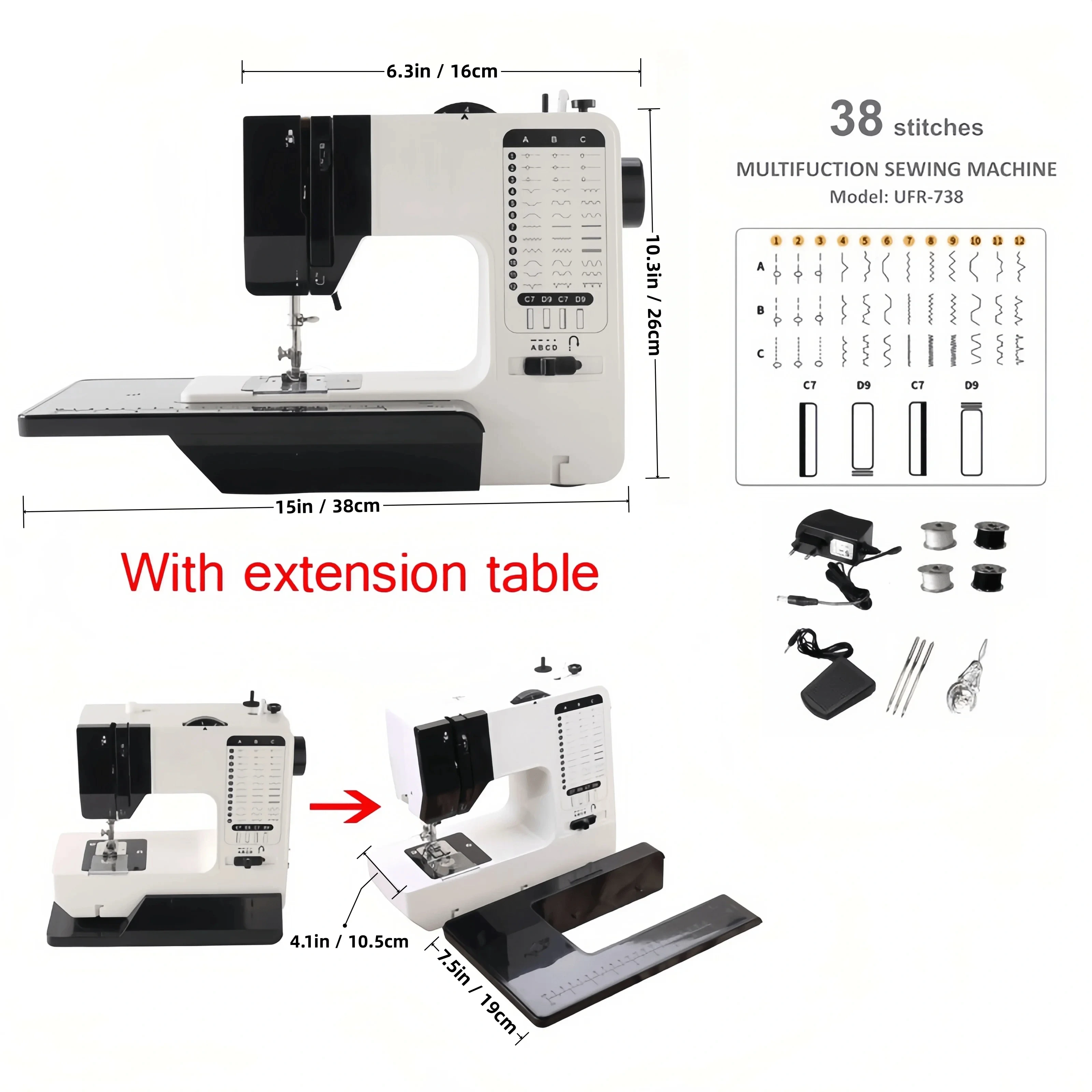 UFR-738A Portable Mini Sewing Machine 38 Stitches With Winding Handy Replaceable Presser Foot Start Button Electrec With Pedal