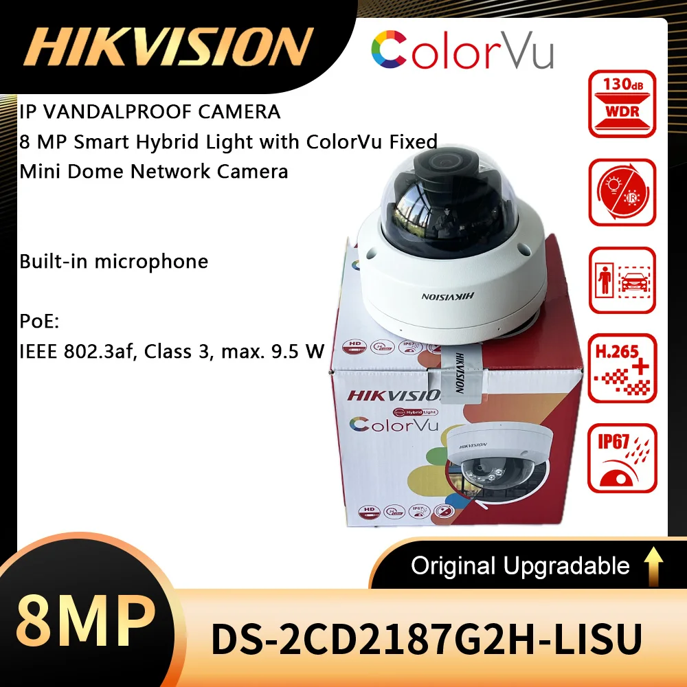 

Hikvision DS-2CD2187G2H-LISU 8MP 4K POE WDR IP67 IK10 Built-in Microphone Smart Hybrid Light ColorVu AcuSense Dome Camera