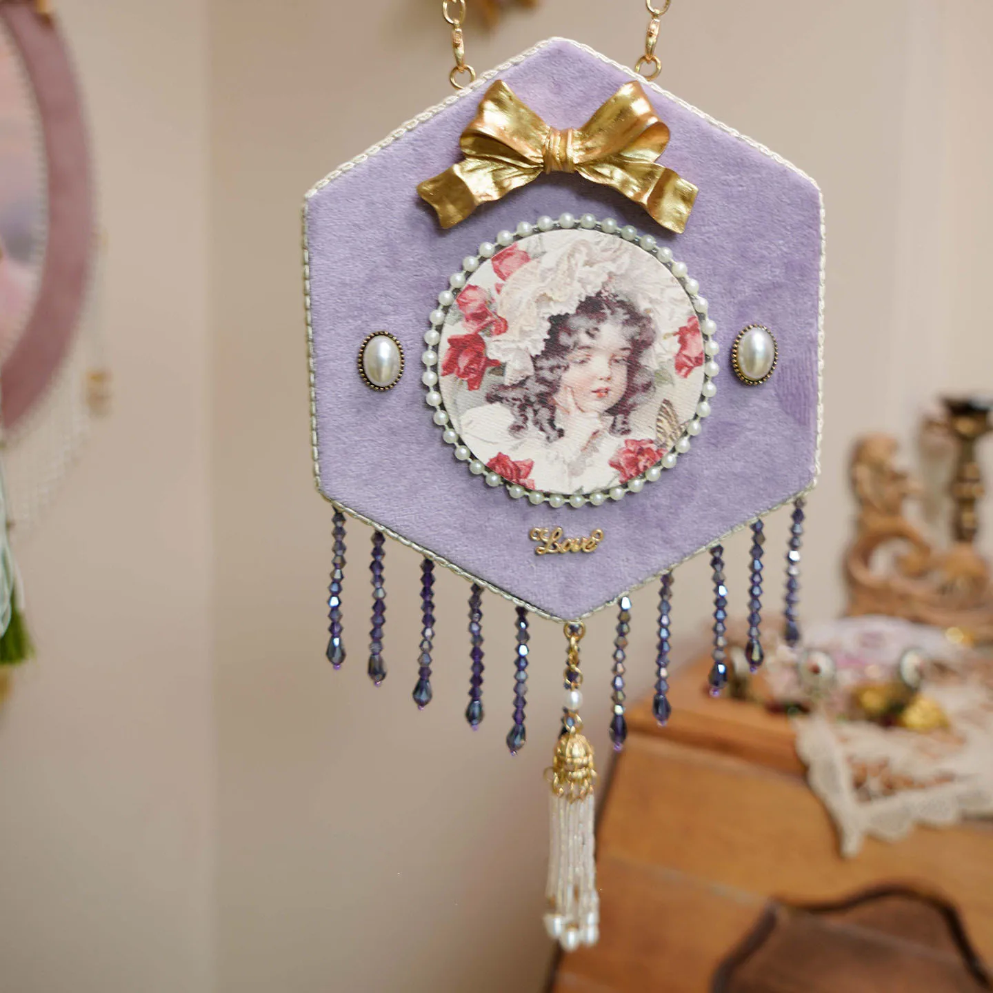 

European Retro Style Velvet Bow Photo Frame Wall Hanging Tassel Room Decoration Romantic Living Room Bedroom Home Ornaments Gift