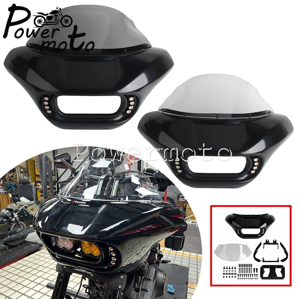

Motorcycle Front Masks Headlight Fairings W/Led Light For Harley Softail Fat Bob 114 FXFBS 2018-2025 FXFB 2018-2019 Windshield