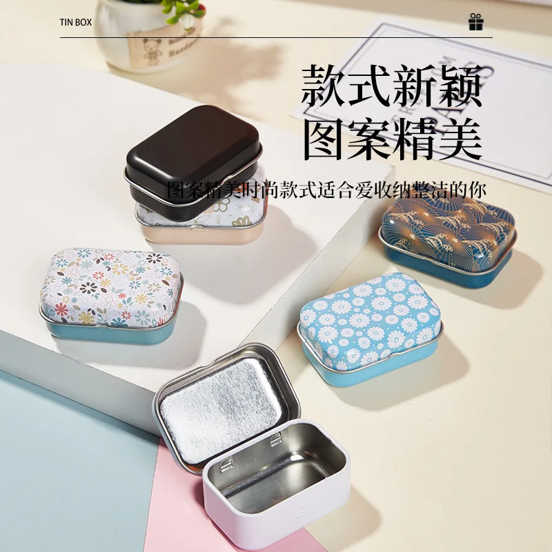 1PC Cartoon Retro Flower Mint Candy Storage Tin Box Mini Cute Cat Pattern Jewelry Medicine Case Small Clamshell Packaging Box