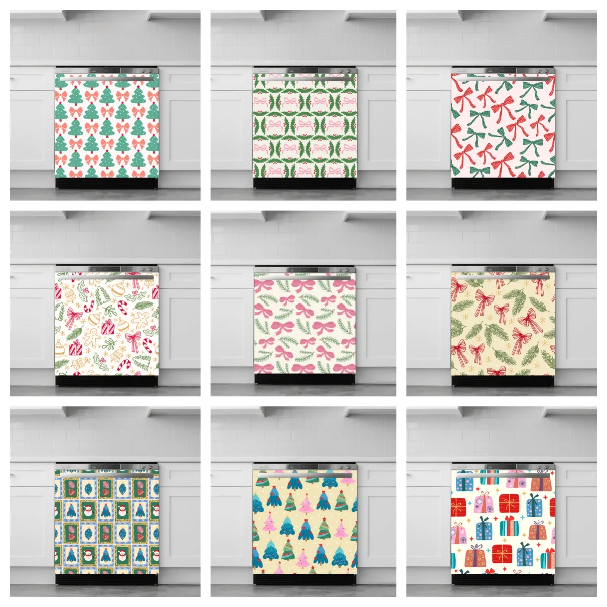 Christmas Seamless Pattern Dishwasher Sticker Self‑Adhesive Holiday Decor Cover for Washing Machine Flat Cabinet Surface Decor