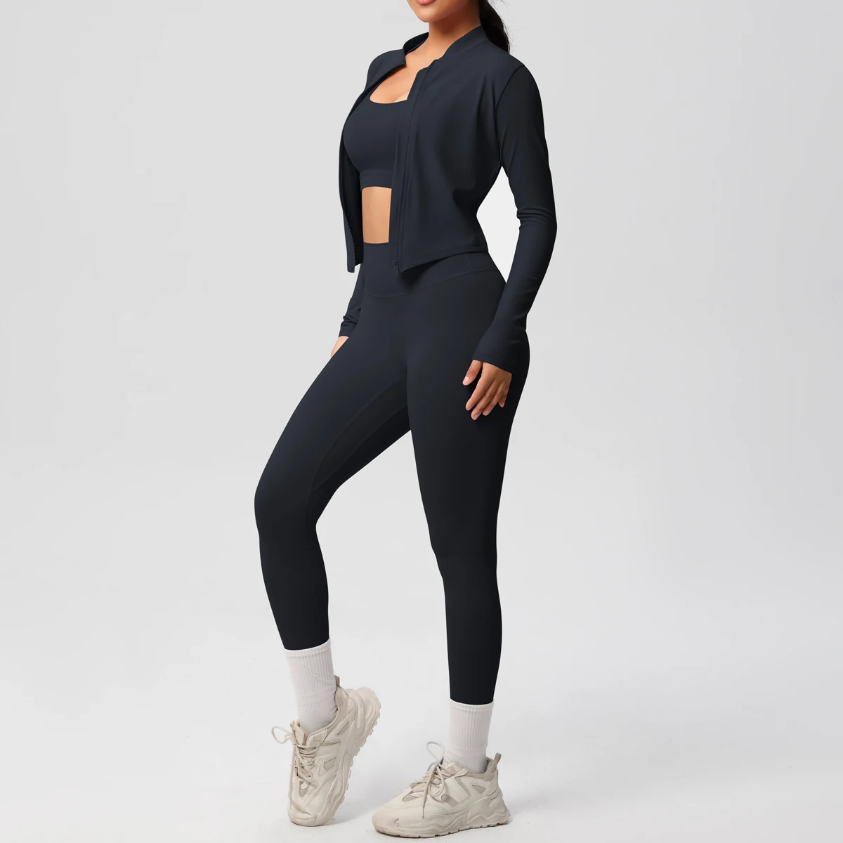 3 stücke Sportswear Yoga Set Gym Sport Bh Zipper Jacke Leggings Kleidung Sportswear Yoga Anzüge Für Frauen Fitness Set Trainingsanzug – Detail 9