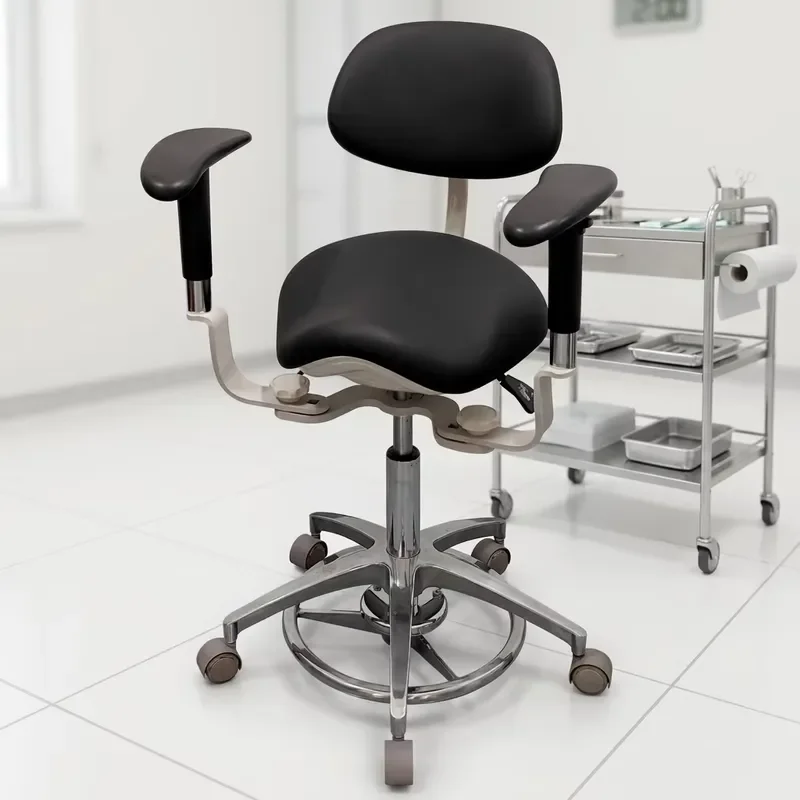 Medical Saddle Stool with Removable Double Armrests Dental Microscope Chair for Dentist Operation